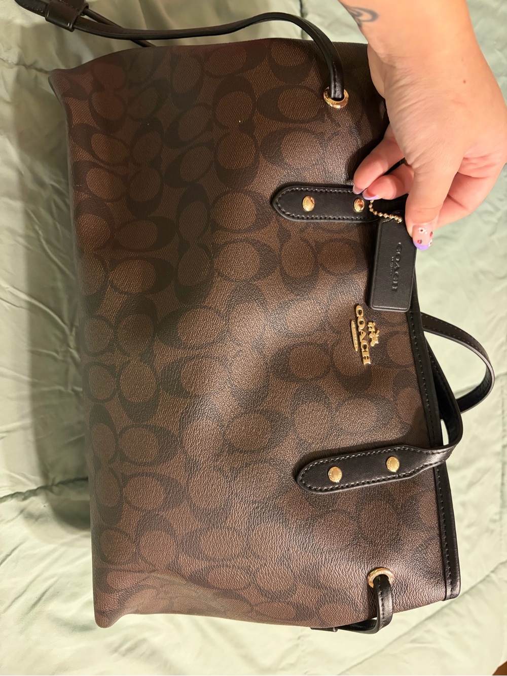 Coach Brown Signature Monogram Tote with Gold Hardware